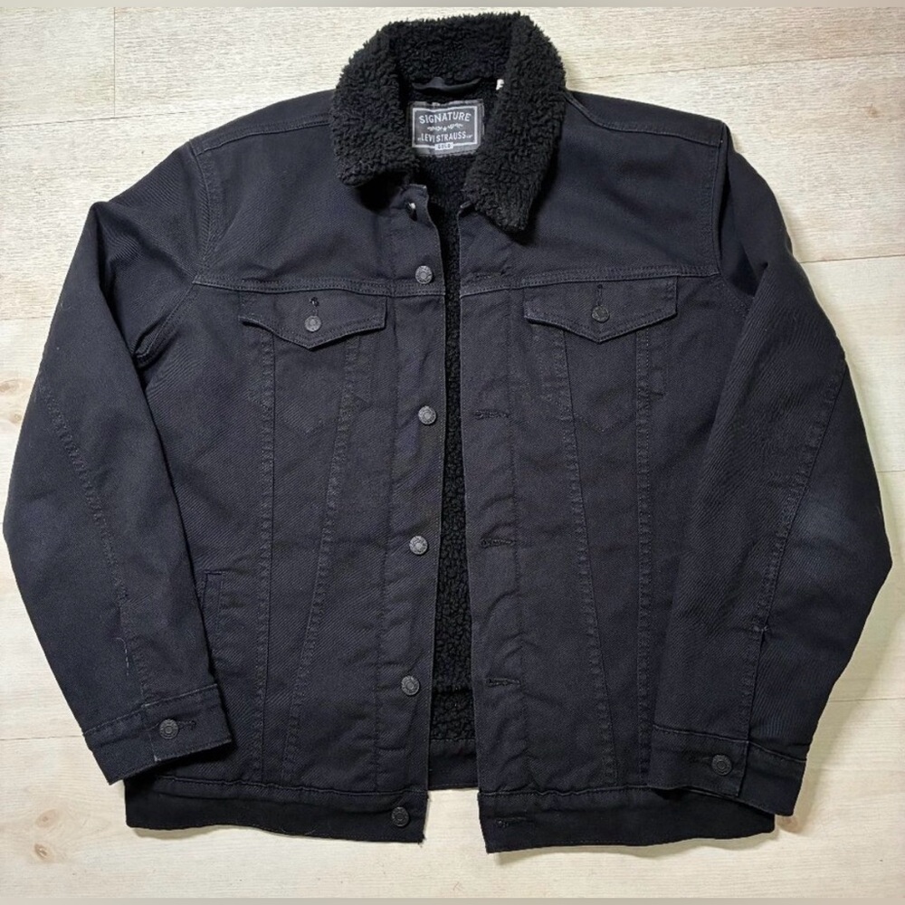 Levi’s Men's Black Sherpa-Lined Denim Trucker Jacket Size Medium